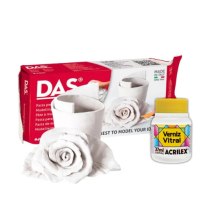 Kit Massa DAS 500g com Verniz Vitral Incolor 37ml Acrilex